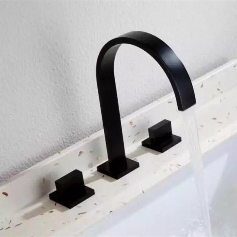 Basin Faucet Chrome/gold/black Deck Mounted Square Brass Faucet Bathroom Sink 3 Hole Double Handle Hot And Cold Water Tap