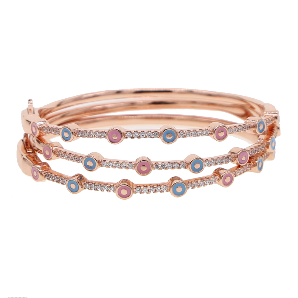 Boho Chic Enamel Evil Eye Cuff Bangle Rose Gold Plated CZ Band Bracelet for Women Fashion Jewelry Gift