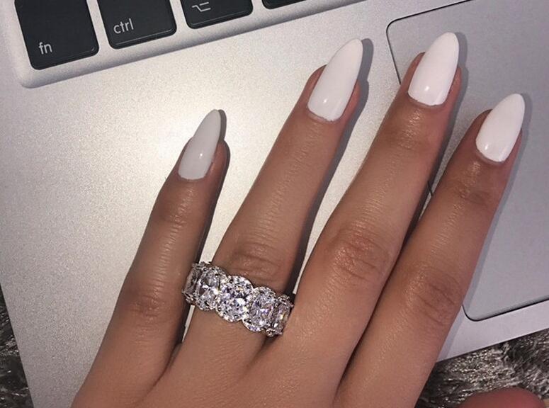 Rulalei Sparkling Luxury Jewelry 925 Sterling Silver Oval Cut White Topaz CZ Diamond Gemstones Party Promise Women Wedding Band Ring Gift