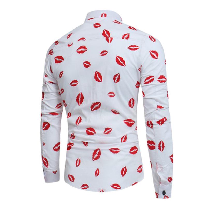 Men Lips Printed Shirt Autumn Male Fashion Long Sleeve Business Open Stitch Turn-down Collar Casual Linen Men Shirts