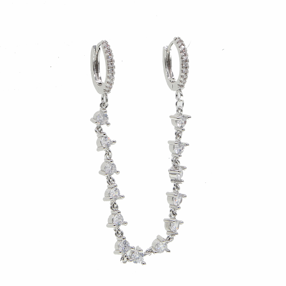 double piercing 2 hole tassel chain mini cz hoop earring prong setting cz tennis chain fashion women jewelry T200225