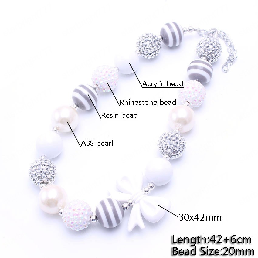 Cute Bow Kids Child Chunky Beads Necklace Fashion Girls Baby Chunky Bubblegum Necklace Handmade Beaded Jewelry