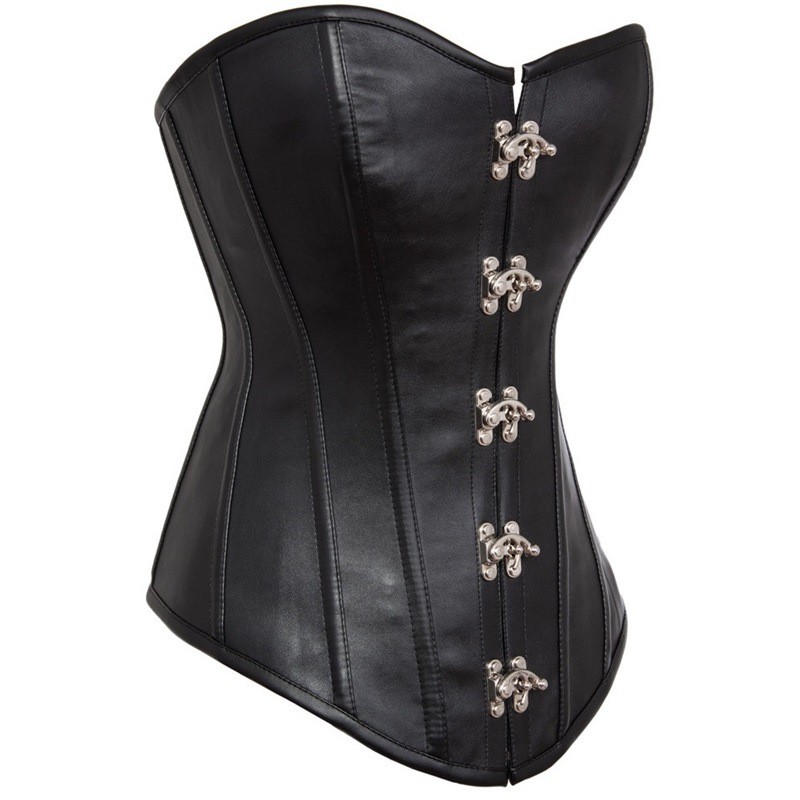 Women's Leather Corset Plus Size Lingerie Sexy Clubwear Steampunk Plus Size S-6XL Gothic Buckles PU Leather Look Black Bustier Corset