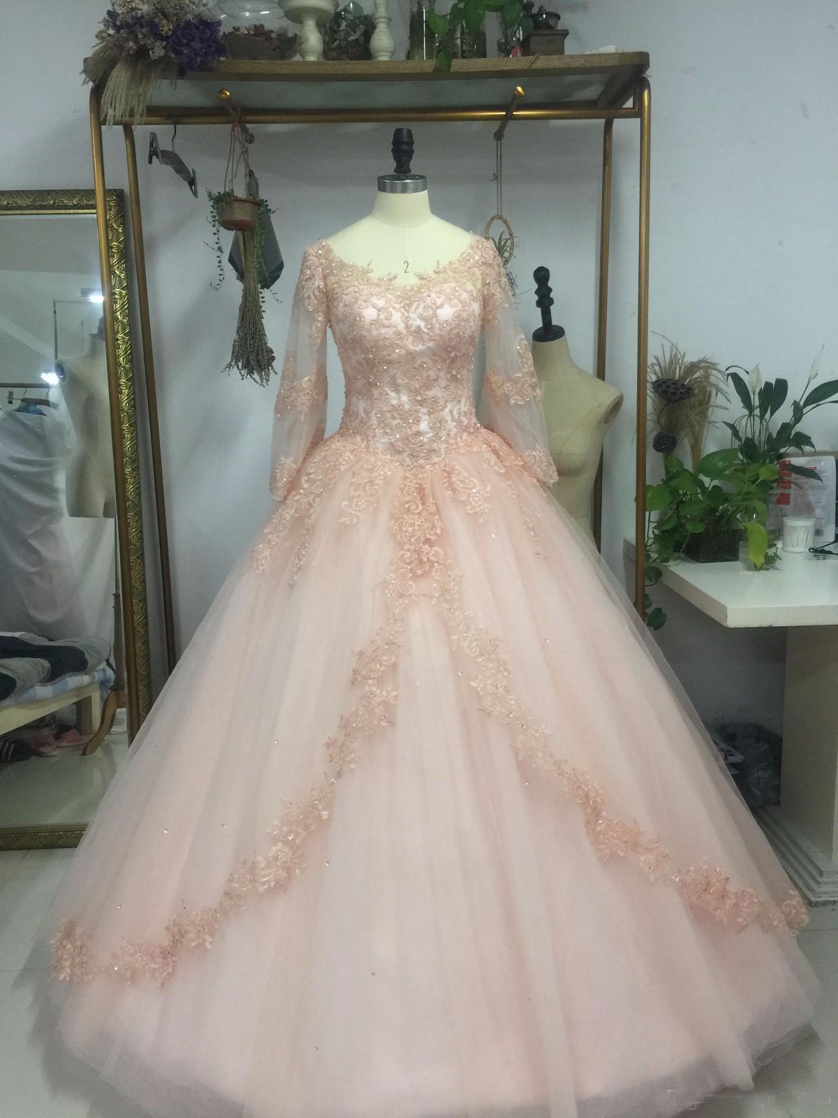 Light Pink Quinceanera Dresses Long Sleeves Ball Gown Princess Sweet 16 Birthday Sweet Girls Prom Party Special Occasion Gowns