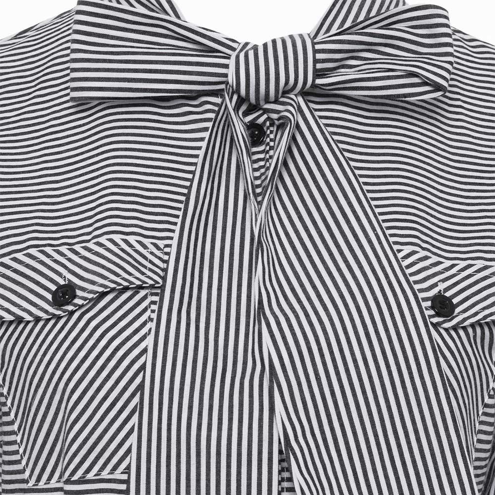 Spring Evening Party Women Black Striped Maxi Shirt Dress Office Lady Work Bowknot Tie Loose Pocket Extra Long Dresses C19041501