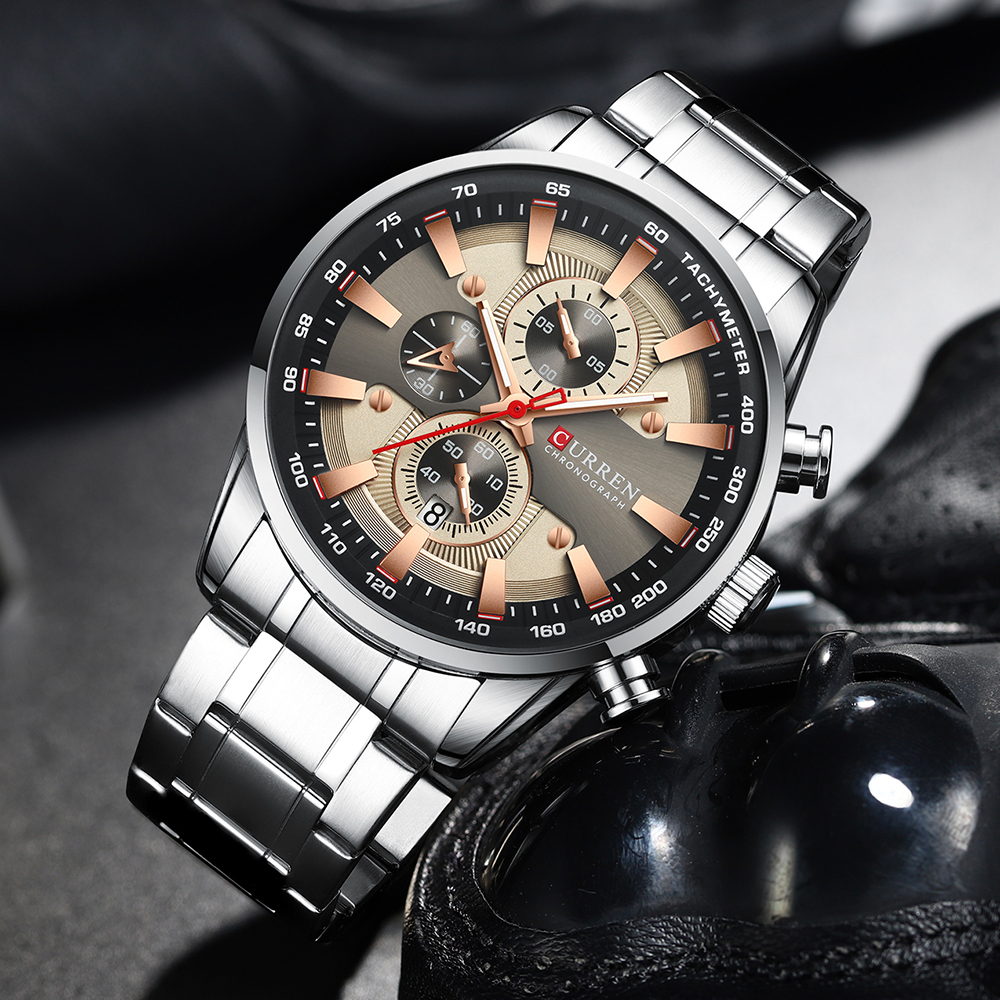 CURREN Black Gold Watch for Men Fashion Quartz Sports Wristwatch Chronograph Clock Date Watches Stainless Steel Male Watch CX200805
