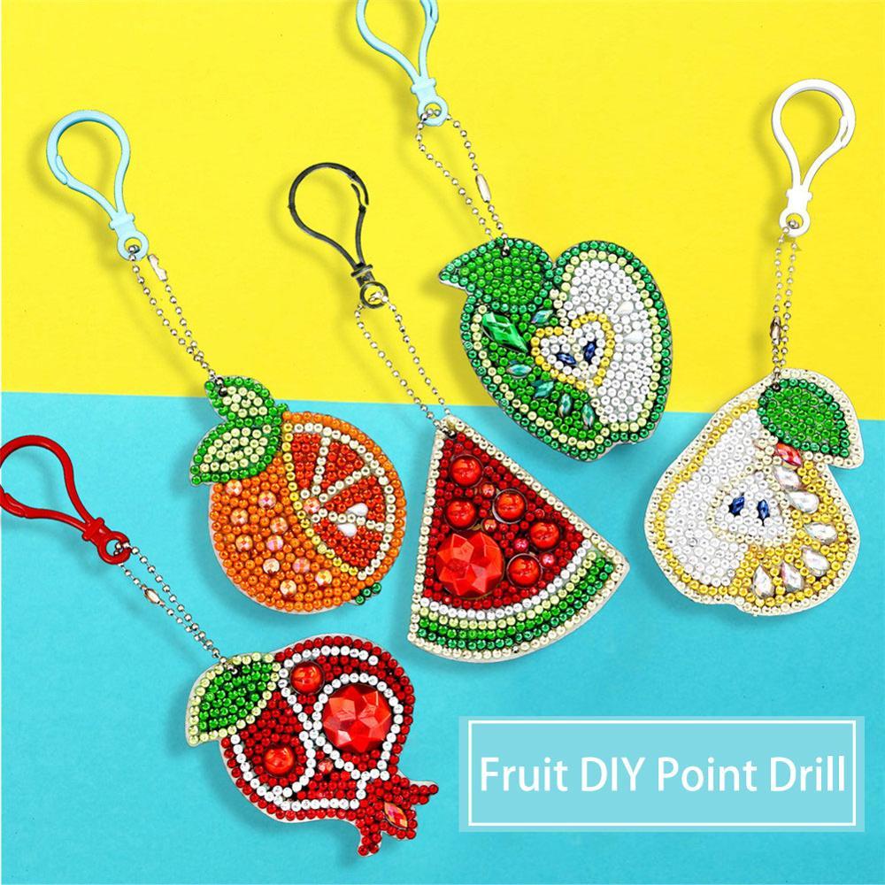 5pcs/Lot Diy Full Drill Rhinestone Keychain Colorful Russian Doll Fruit Butterfly Love Heart Pendant Key Ring Women Jewelry Keyring Chain