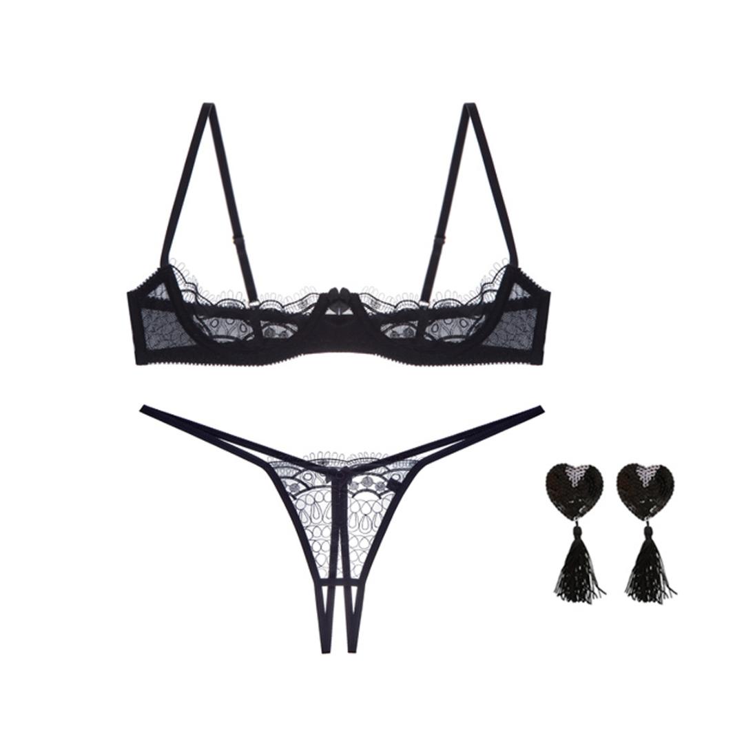 Bras Sets Lingerie Open Chest Crotchless Panties Female Underwear Sexy Lace Embroidery Push Up Bra Panty Set