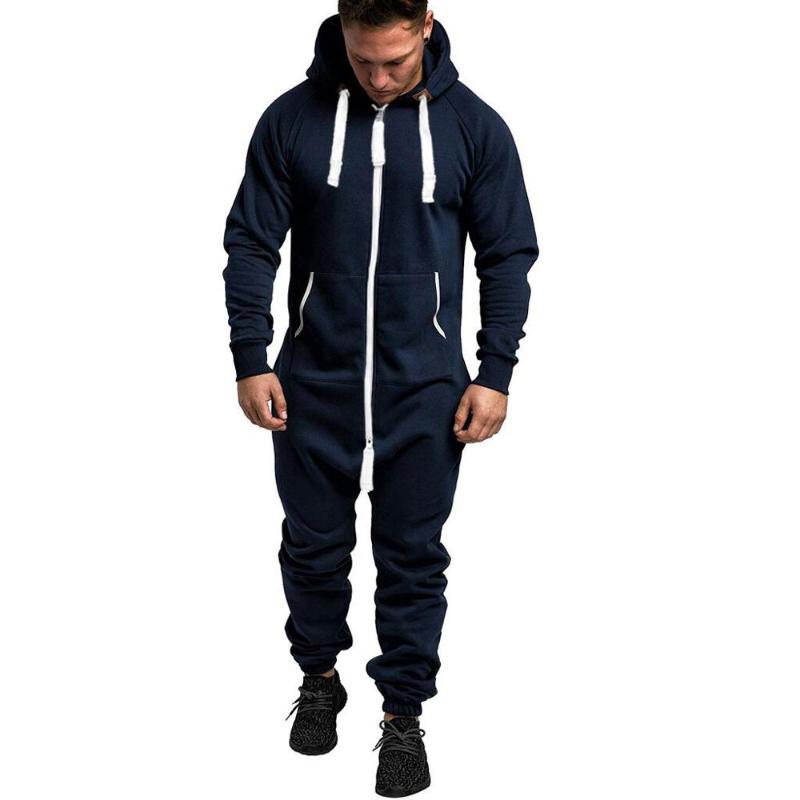 2020 Men's One-piece Pajamas Hoodie, Men's Solid Color Jumpsuit with Zip Hoodie Street Workwear 6 Colors Camouflage