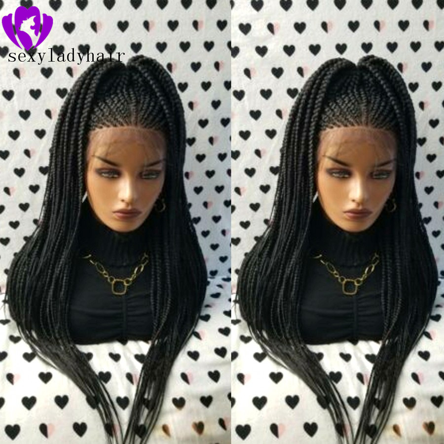 New black/brown/blonde /ombre color cornrow full Braid Lace Frontal Wigs medium box braided wig for black women