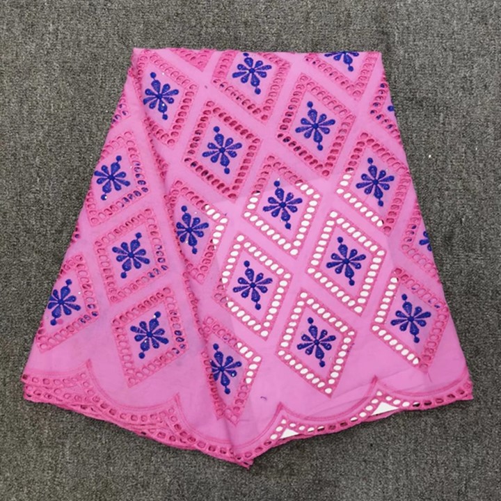 5 yards / pc vente chaude rose africain coton dentelle tissu bleu broderie suisse voile tissu de coton pour vêtements HC1-3