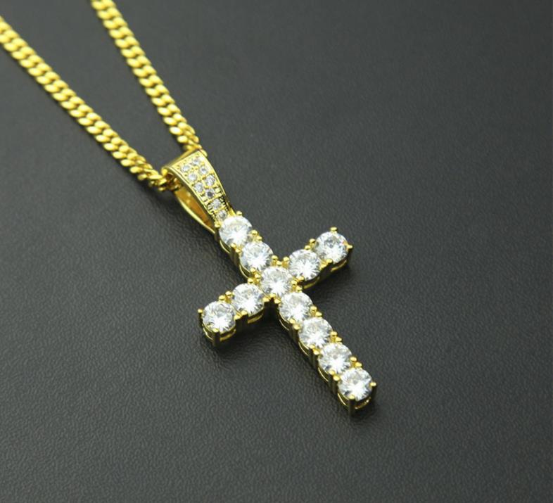 Hip Hop Cross Pendant Necklace With 60cm Chain For Men and Women Copper Iced Out Cubic Zircon Bling Men Jewelry N340
