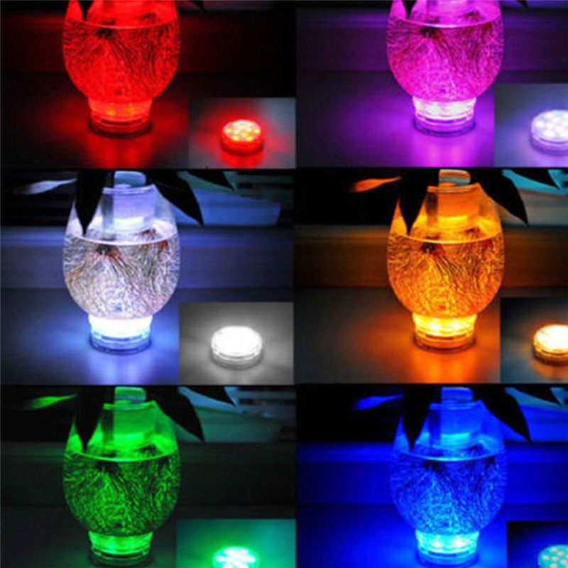 10 LED Flashing Color Changing Submersible LED Lights Decorative Fish Bowl Light Vase Base Floral Lamp for Wedding Halloween Party