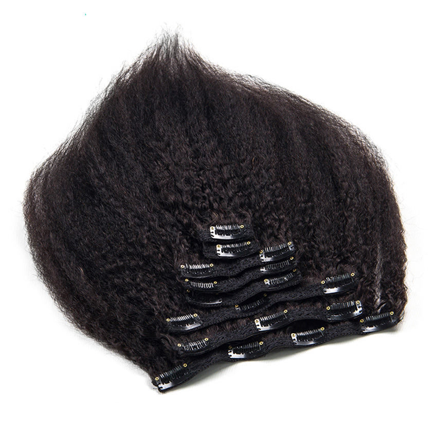 9A Grade Clip In Human Hair Extensions Kinky Straight Brazilian Peruvian Malaysian Indian Mongolian Virgin Hair 7pcs/set 120g Natural Color