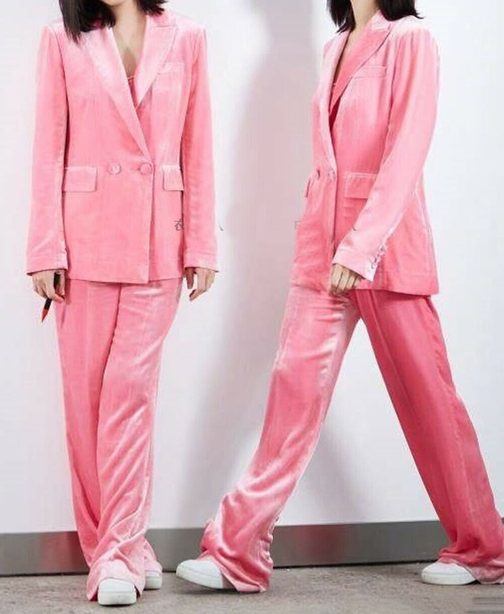 Pink Velvet Women's Pant Suits Two Button Custom Made Mother's Dress Ladies Formal Evening Wear Tuxedos(Jacket+Pants)
