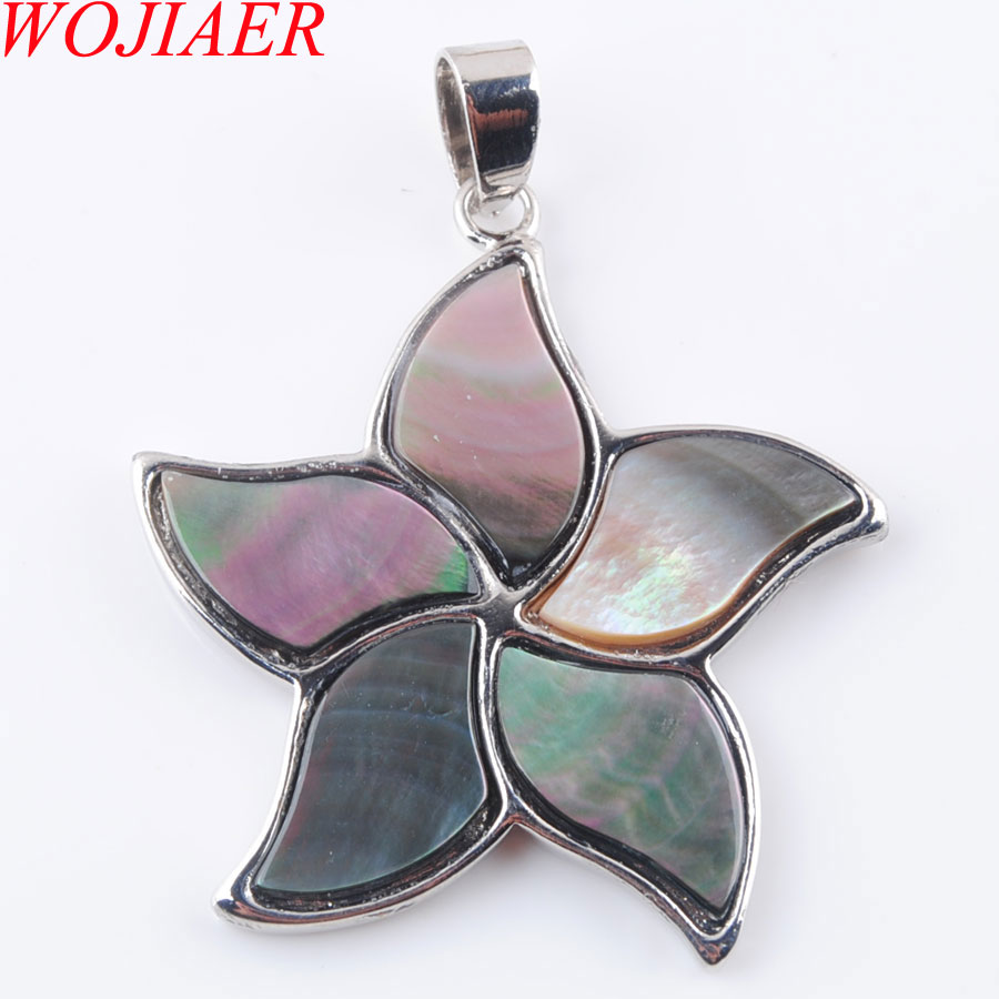WOJIAER Natural Zealand Abalone Shell Gem Stone Pendant Beads Plant Flower Women Men Jewelry DBN366