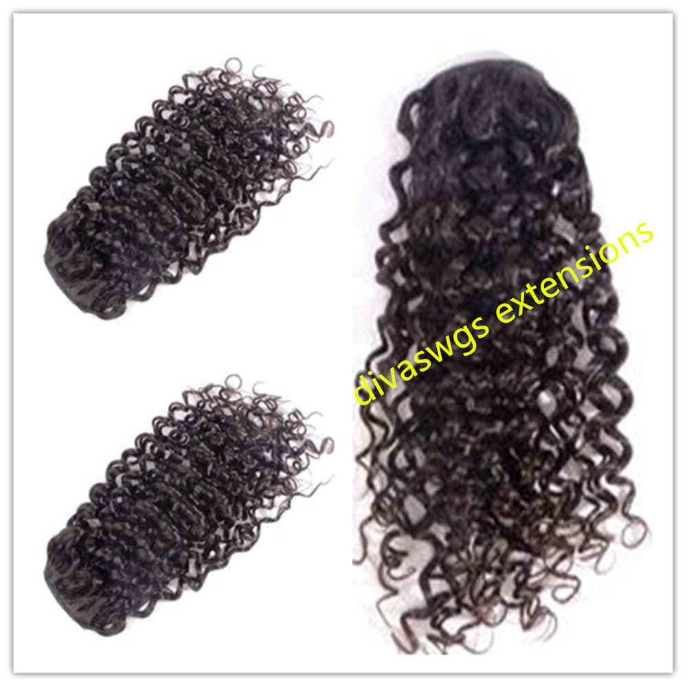 100% human hair ponytail afro kinky curly drawstring ponytail extensions, brazilian virgin hair pony tail afro kinky curly hair 1b 120g