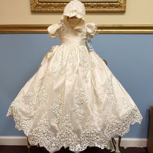 Vintage Baby Christening Gowns Applique Ivory wer Girls Toddler Lace Baptism Dresses With Bonnet First Communication Dress
