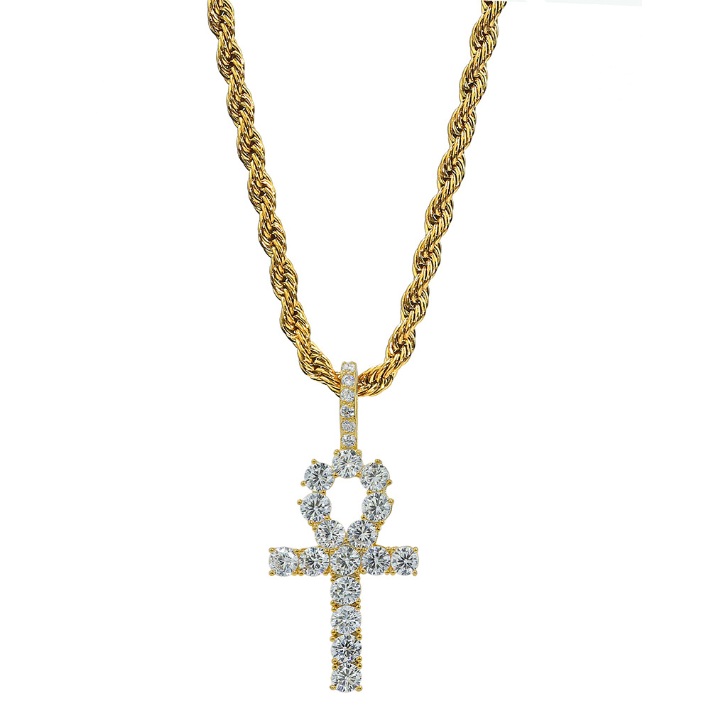 Hip Hop Nail Key Cross Pendants Necklace Jewelry Bing Diamond Stone 18K Gold Plated Women/Men Religious jewelry