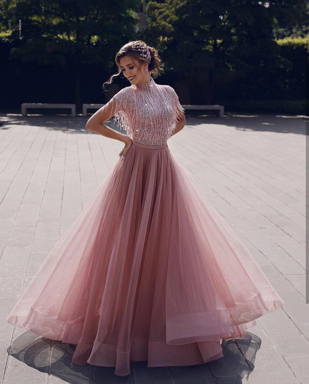 2020 Elegant Rose Pink Arabic Prom Dresses Short sleeves A Line High Neck Sequins Beaded Tassels Tulle Muslim Homecoming Dress Evening Gowns, Dark green
2020 Elegant Rose Pink Arabic Prom Dresses Short sleeves A Line High Neck Sequins Beaded Tassels Tulle Muslim Homecoming Dress Evening Gowns, Dark green