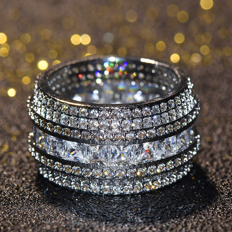 Luxury Women Big Full 5A Zircon Ring Female Bridal Stackable Ring Silver Color Wedding Jewelry Promise Eternity Engagement Diamond Ring Gift