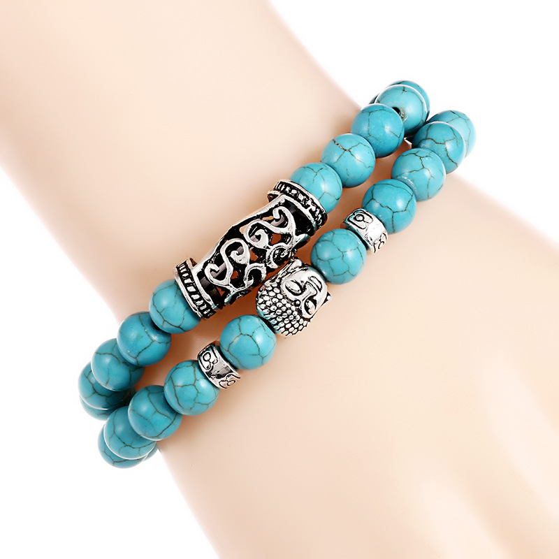 Natural Stone Set Bracelet (2 pieces) 8mm Lava Rock Essential Oil Diffuser Bracelet Charm Men's Couple Bracelet