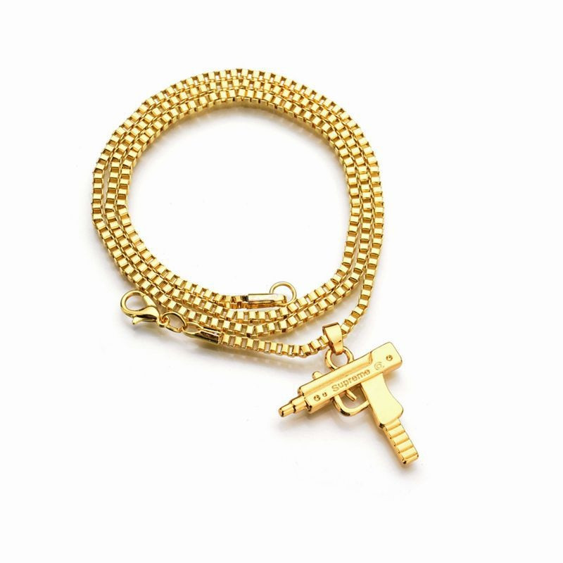 Pendant Necklace Uzi Gold Chain Hip Hop Long Pendant Necklace Men Women Fashion Brand Hiphop Jewelry