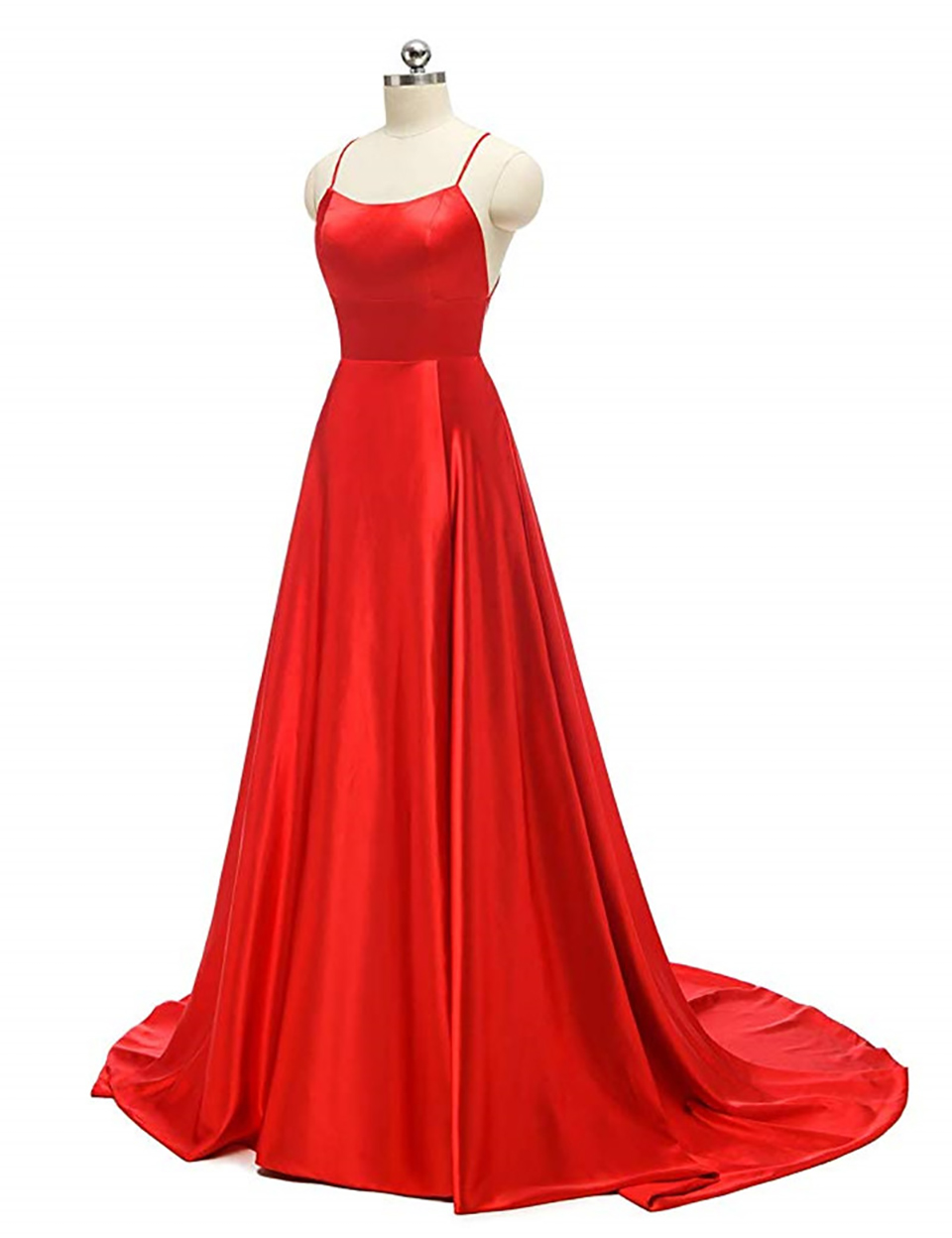 Sexy Criss-Cross Back Long Prom Dresses Candy Color Strapless Satin Prom Gowns Spaghetti Strap Slit Evening Party Dresses