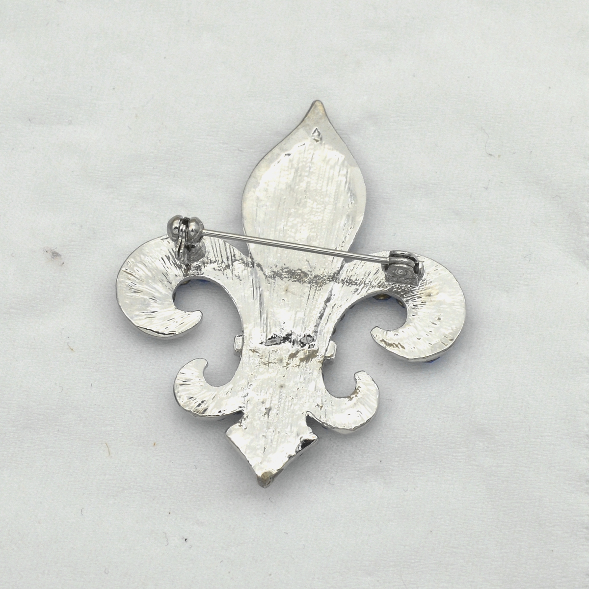 2" Vintage Silver Clear Rhinestone Fleur De Lis Brooch S