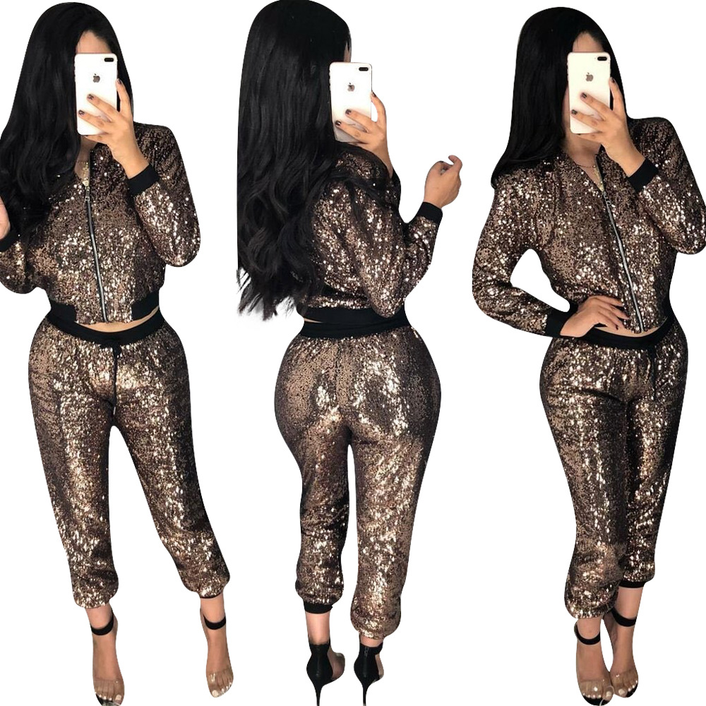 Wholesale Fashion Womens 2 Piece Pants Sequins Tracksuit Outfits Casual Sports Outdoor Tracksuit Long Sleeve Zipper Tops Jogger Clothing Set, As the photos
Wholesale Fashion Womens 2 Piece Pants Sequins Tracksuit Outfits Casual Sports Outdoor Tracksuit Long Sleeve Zipper Tops Jogger Clothing Set, As the photos