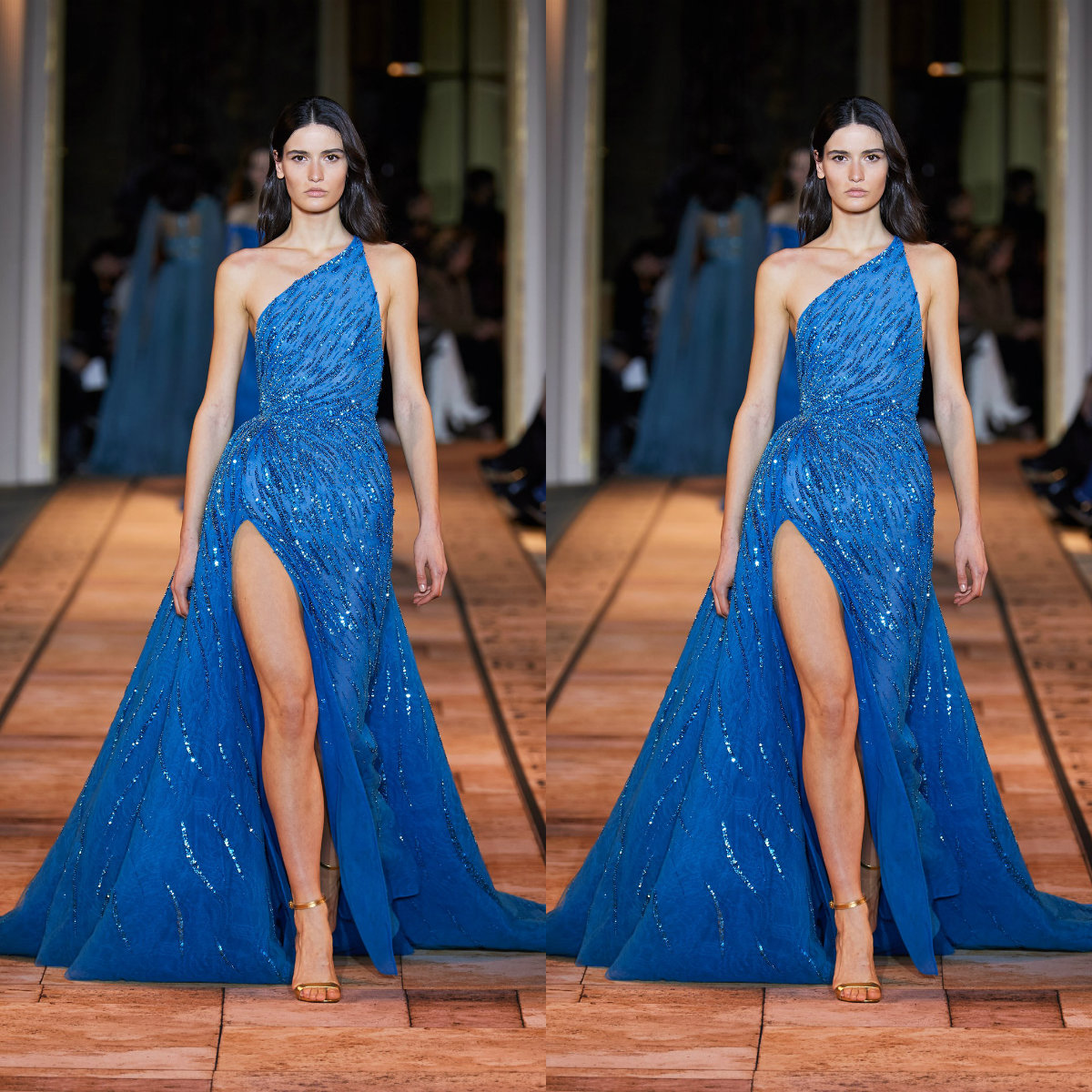 2020 Luxury Evening Dresses One Shoulder Lace Sequins Beaded High Side Split Prom Dress Sweep Train Sexy Formal Party Gowns