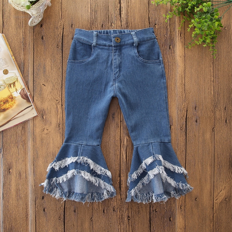 Toddler Girl Jeans Kids Girls Flared Pants Wide Leg Children Denim Pants Tassel Infant Baby Trousers Casual Kids Clothing DW4511