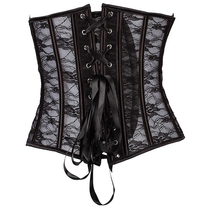 Lace Mesh Overbust Corset Top Women Fashion Transparent Plastic Boned Underwire Padded Cups Sexy Lace-up White Bridal Corset