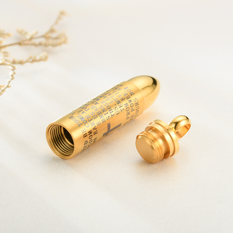 New 3 Colors Mens Titanium Stainless Steel Cross Prayer Scripture Bullet Pendant Necklace Openable Personalized for Men Jewelry Wholesale