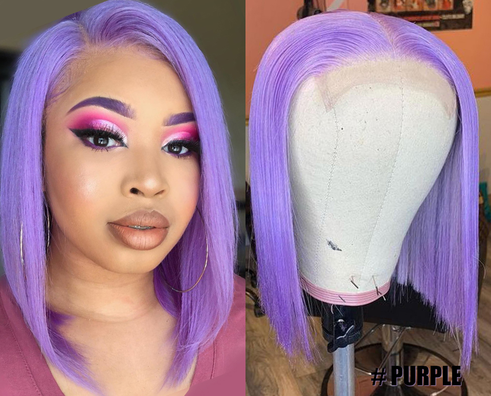 Ishow Straight Short Bob Wigs Colored 99j Blue 613 Blonde 13x4 Lace Front Human Hair Wig Pink Green Straight Ombre CWigs