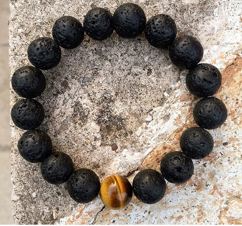Natural stone Beaded bracelet Strands men's volcanic Rock Gemstone essential oil diffusion yoga wrist jewelry
