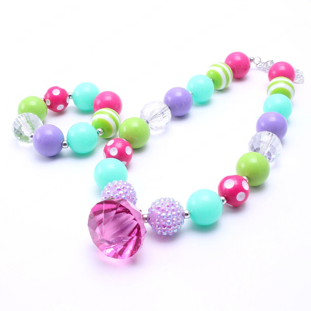 Cute Girls Child Chunky Beads Necklace Bracelets Set Colorful Bubblegum Chunky Jewelry Set For Baby Kids Gifts