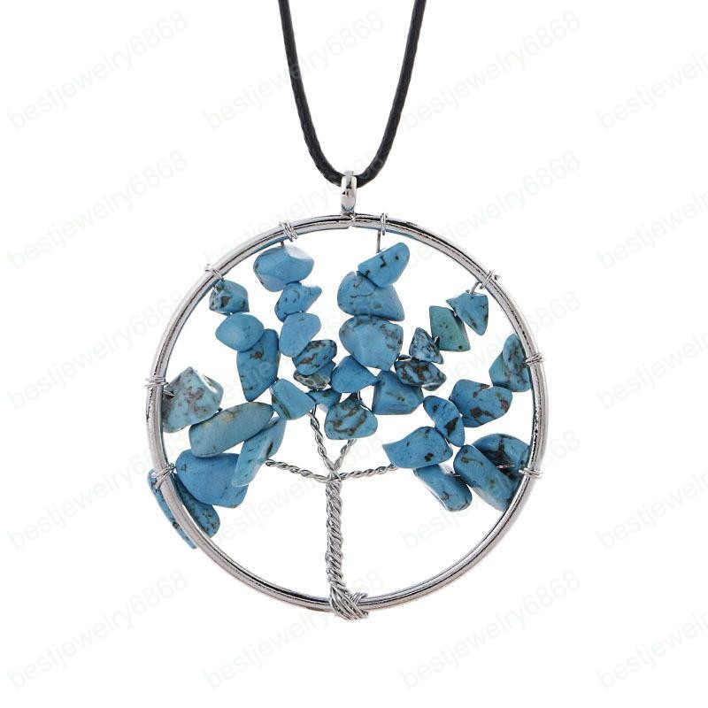 New 7 chakra Tree of Life Necklaces Natural crystal quartz Stone Pendant Leather Wax Rope chain For Women Fashion Jewelry Gift