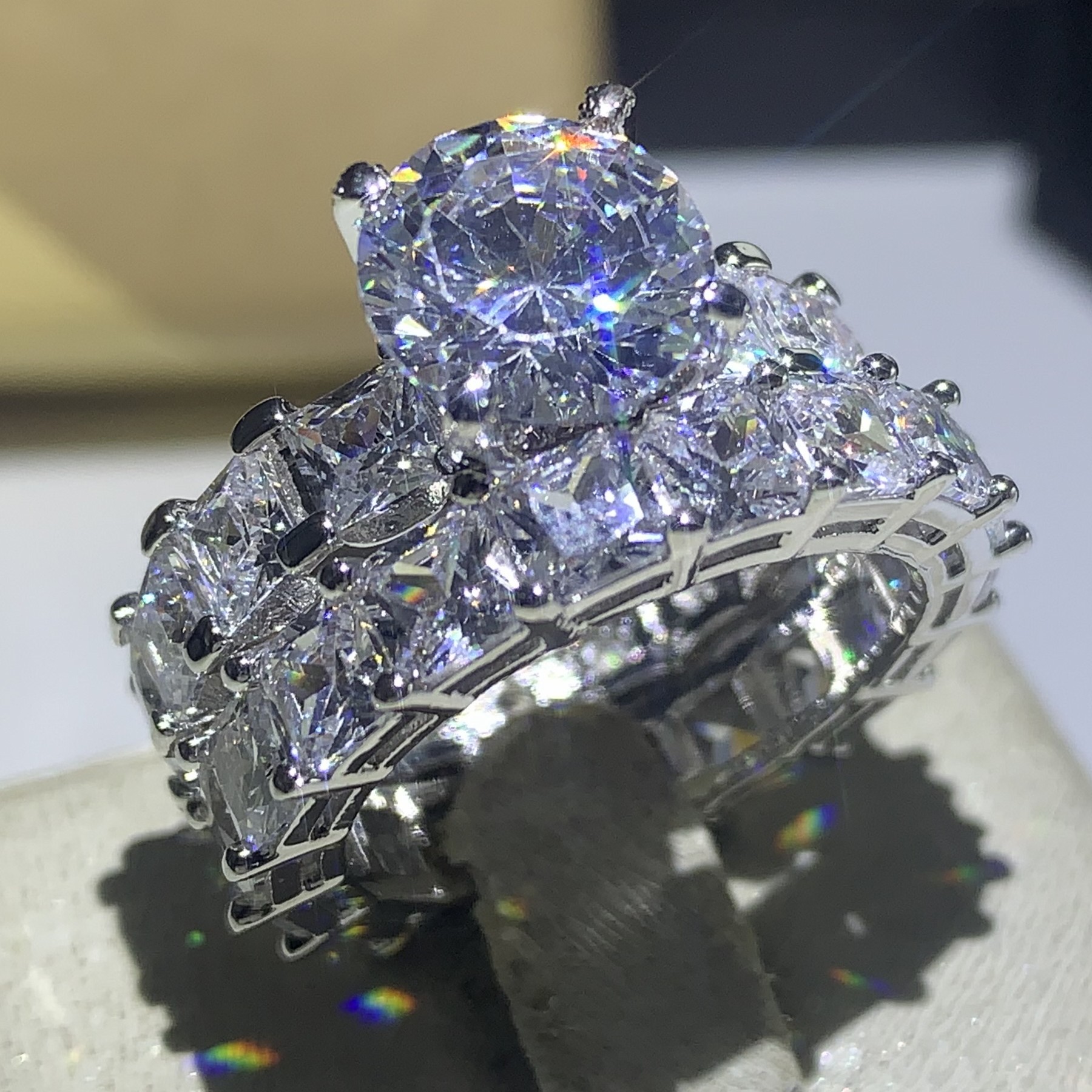Hot Sale New 2019 Luxury Jewelry 925 Sterling Silver Princess Cut White Topaz CZ Diamond Couple Rings Promise Wedding Band Ring for Women