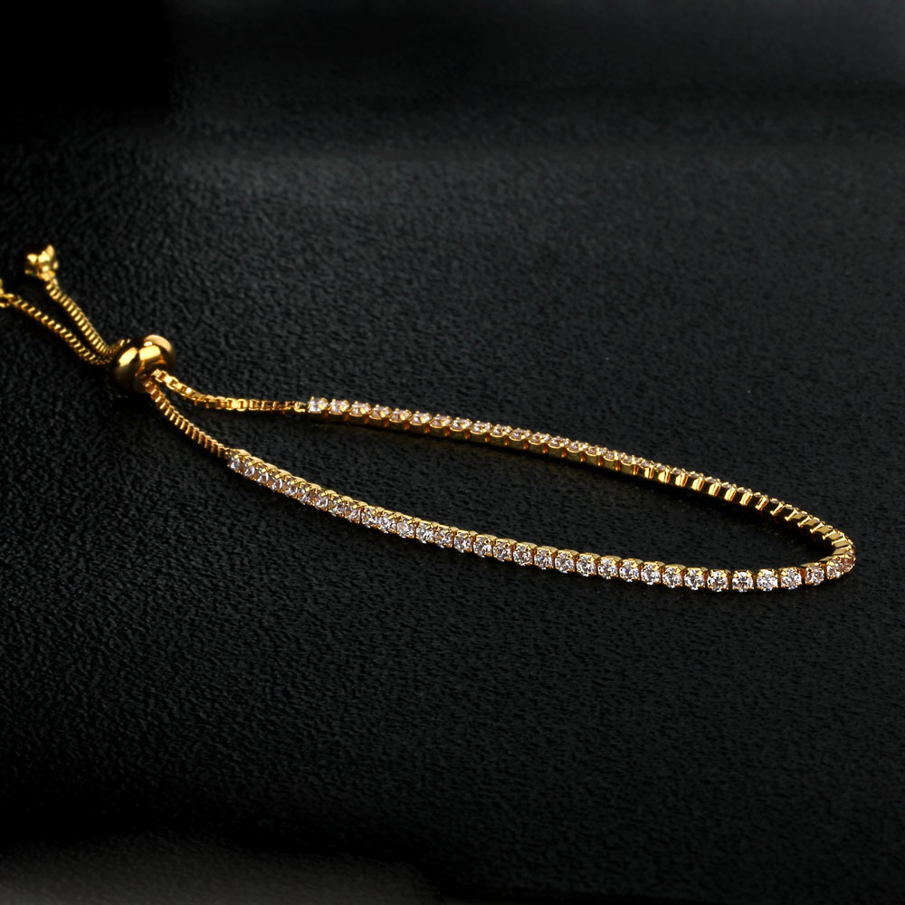 Party Jewelry Adjustable Bracelet For Women 2mm Cubic Zirconia Gold Color Blacelets & Bangles Gift For Her (JewelOra BA101437)