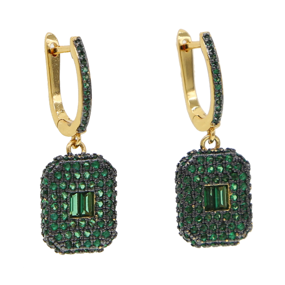 micro pave cz iced out women earring prong setting White Green cubic zirconia dangle earrings