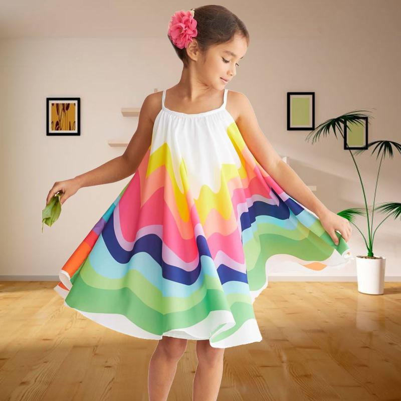 Girls Summer Chiffon Sleeveless Suspender Dress Girl Baby Girl Toddler Rainbow Print Princess Dress Fashion Clothing, Multi 
Girls Summer Chiffon Sleeveless Suspender Dress Girl Baby Girl Toddler Rainbow Print Princess Dress Fashion Clothing, Multi