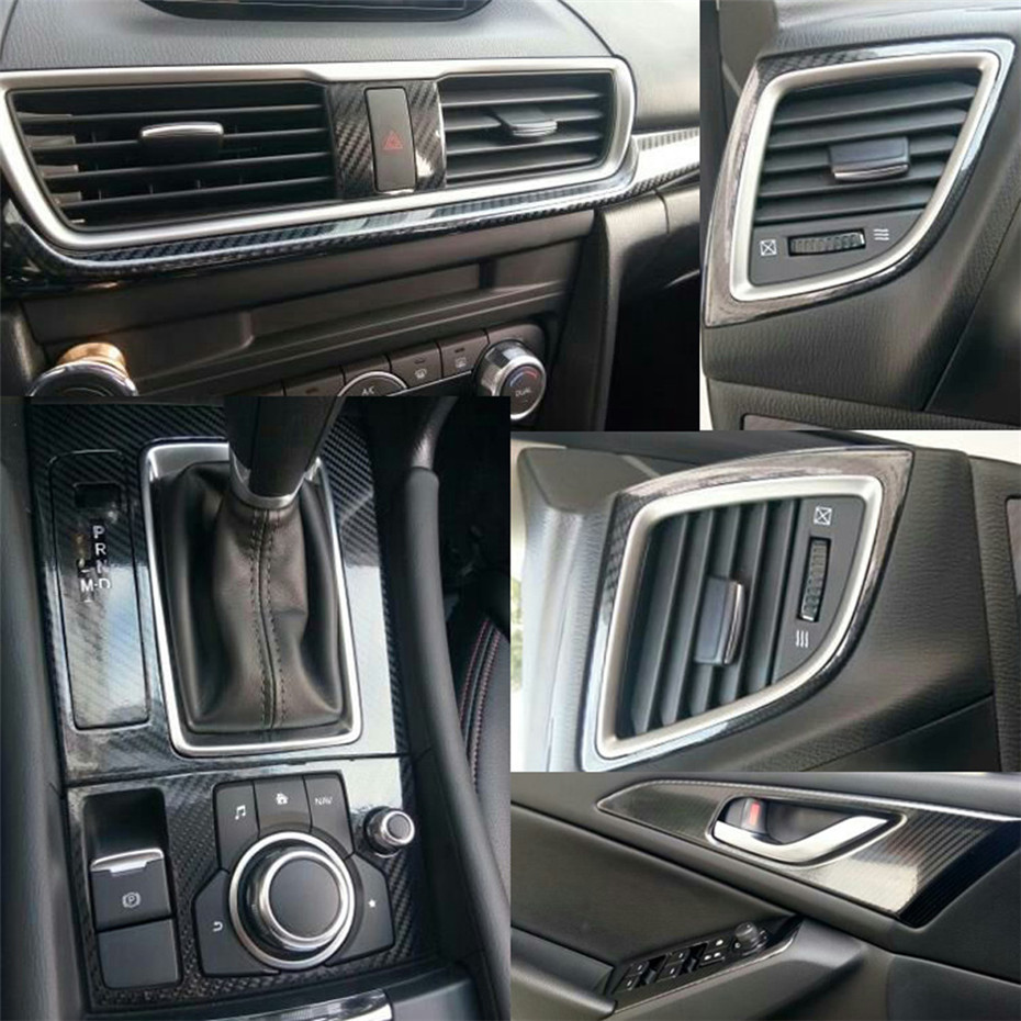 For Mazda 3 Axela 2013-2018 Interior Central Control Panel Door Handle 3D/5D Carbon Fiber Stickers Decals Car styling Accessorie