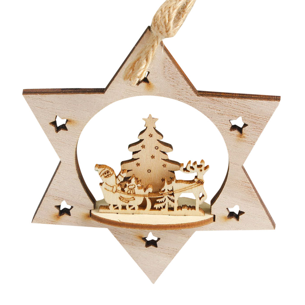 New Snowflake Wooden Embellishments Rustic Merry Christmas Tree Hanging Ornament Drop Pendant Xmas Decorations for Home