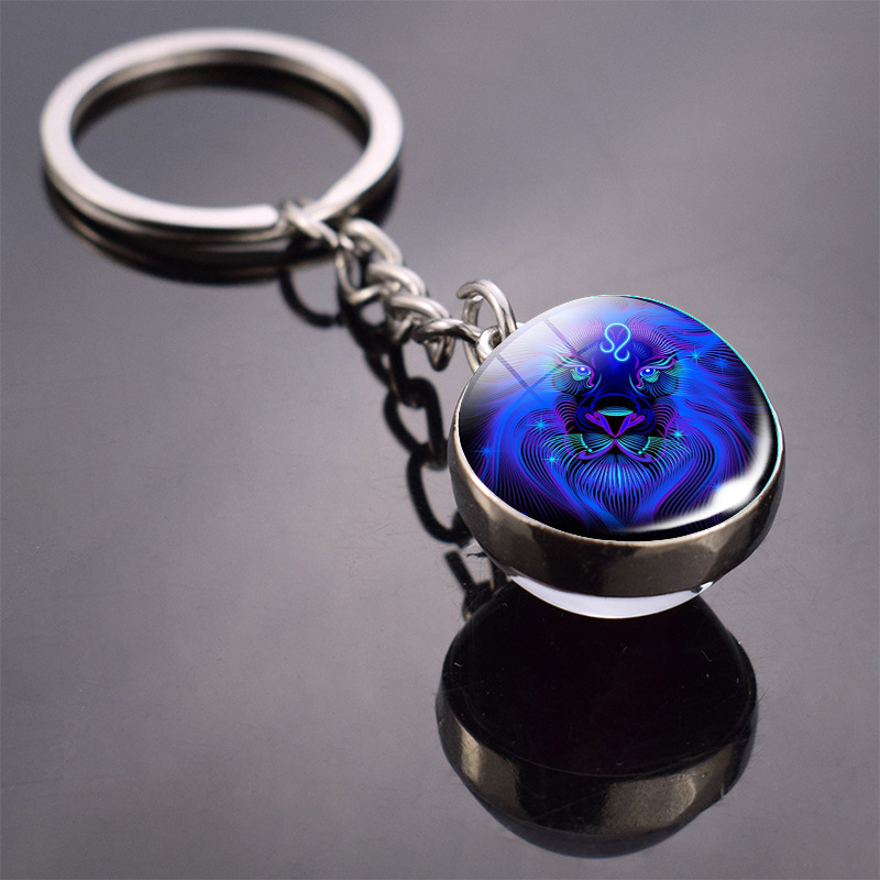 Glow In 12 Zodiac Sign Keychain Sphere Ball Crystal Key Rings Scorpio Leo Aries Constellation Birthday Gift for Women and Mens
