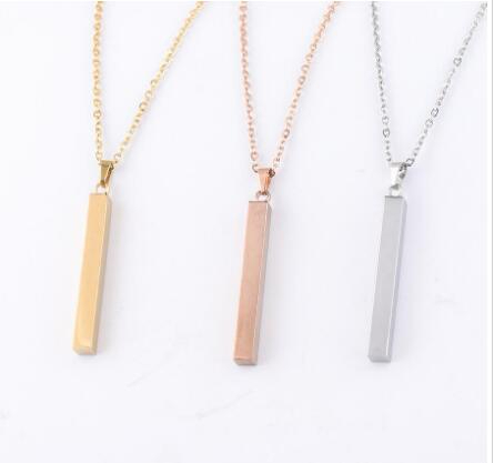Stainless Steel Bar Pendant Necklace New Fashion Gold Rose Gold Silver Solid Blank Bar Charm Pendant For Buyer Own Engraving Jewelry