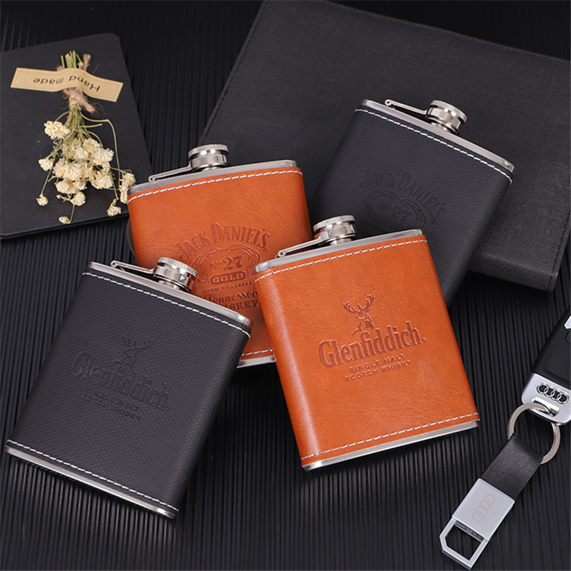 Bpa Free Mini 7oz Pu Leather Wrap Whisky Flagon 304Stainless steel Hip Flask Alcohol Bottle Vodka Hip Flask