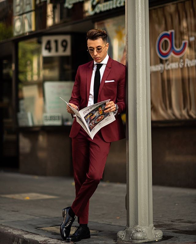 Two Piece Mens Suit Claret New Fashion Groom Suit Wedding Suits For Best High Quality Costumes De Mariage Pour Hommes