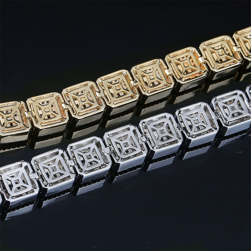 10mm 18K Gold Cluster Tennis Chain Bracelet Bling Square CZ Cubic Zirconia Hip Hop Full Iced Out Diamond Rapper Wristband Pulseira Bijoux Jewelry Gift