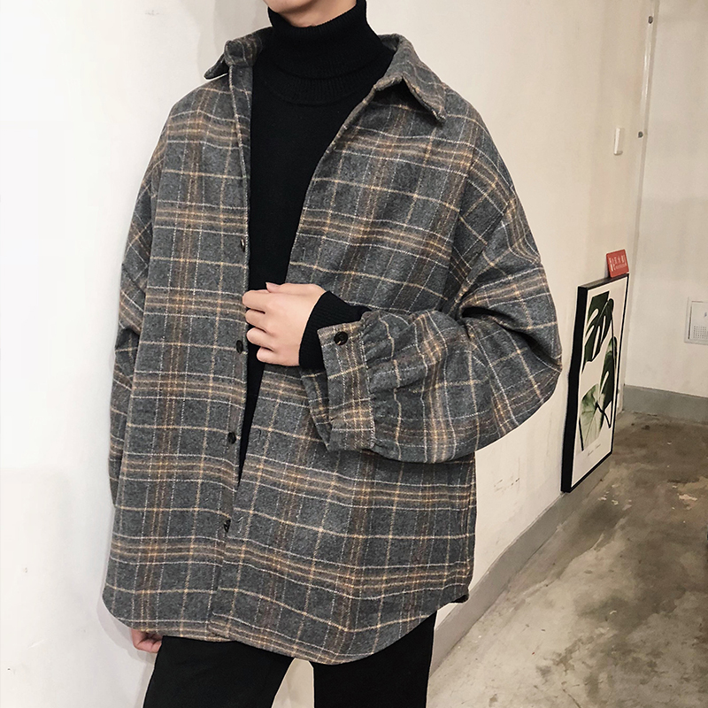 Fashion Men's Plaid Checks Loose Fit Wool Blend Coat Korean Style Boys Jacket Gray Khaki Woolen Coats Outwear A1112
Fashion Men's Plaid Checks Loose Fit Wool Blend Coat Korean Style Boys Jacket Gray Khaki Woolen Coats Outwear A1112